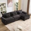 IPKIG 117" Sectional Sofa Cloud Couch, Modern Chenille Comfy Upholstered 3-Seat Sofa with Ottoman, 3 Lumbar Pillow, Deep Seat Modular Couch for Living Room, Apartment, Office, Studio, Black