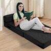 Folding Sofa Bed, 7 inch Memory Foam Floor Couch, Convertible Sleeper Foldable Mattress Futon Sofa for Living Room/Home Office/Guest Beds/Apartment/Upstairs Loft, New Dark Gray, Single