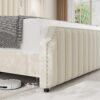 Queen Size Velvet Bed Frame, 50.2" Tall Headboard & Footboard, Upholstered Platform Queen Bed Frame with Nailhead Trim, No Box Spring Needed, Noise Free, Solid Wooden Slats, Beige
