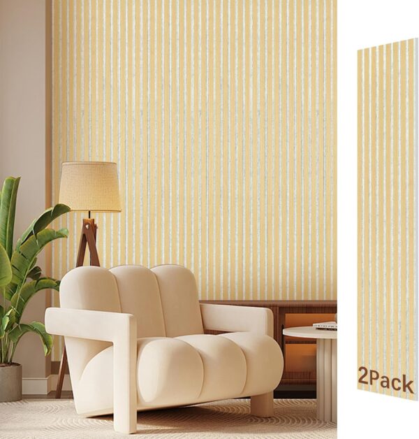 Wood Slat Wall Panels, 2 Pack Wood Panels for Wall, 94.5"×12.6" Decorative Acoustic Panels for Interior Wall, 3D Soundproof Panels for Ceiling, Living Room, Bedroom, Offices, White Oak