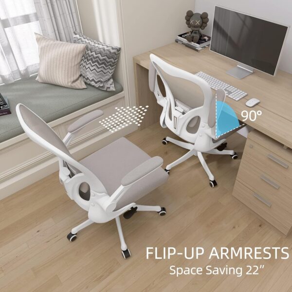 Monhey Desk Computer Chairs - Ergonomic with Lumbar Support & Flip-up Arms Home Office Height Adjustable High Back Rockable Swivel 360° Warm Taupe Mesh Study Chair