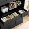 72" Kitchen Pantry Cabinet, Kitchen Hutch with Microwave Stand, Buffet Cabinet with Hutch for Dining Room, Black