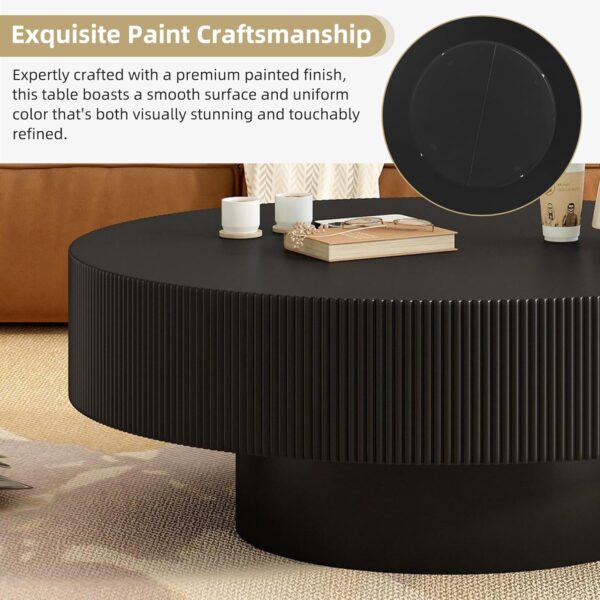 Merax Modern Round Coffee Table with Sturdy Base, Wood Center Tables for Living Room Reception Room, Easy Assemble, Black
