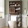 Shintenchi Over The Toilet Storage Cabinet, Bathroom Storage Cabient with Sliding Doors, Bathroom Storage Shelf Organizer with Adjustable Shelf and Anti-Tip Device, Walunt