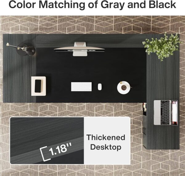 Tribesigns L-Shaped Executive Desk, 78" Modern Office Desk with Drawers and Lateral File Cabinet, Large Computer Table with Storage Shelves, Workstation for Home Office (Grey + Black)