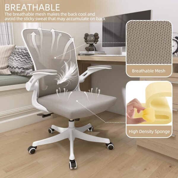 Monhey Desk Computer Chairs - Ergonomic with Lumbar Support & Flip-up Arms Home Office Height Adjustable High Back Rockable Swivel 360° Warm Taupe Mesh Study Chair