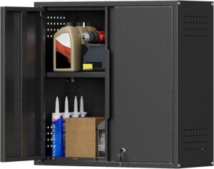 Metal Garage Wall Cabinet with Doors and Adjustable Shelf, Locking Garage Storage Cabinets, Wall Mount Steel Cabinets, 26'' Black Hanging Utility Cabinet for Garage,Home Office,Bathroom,Kitchen