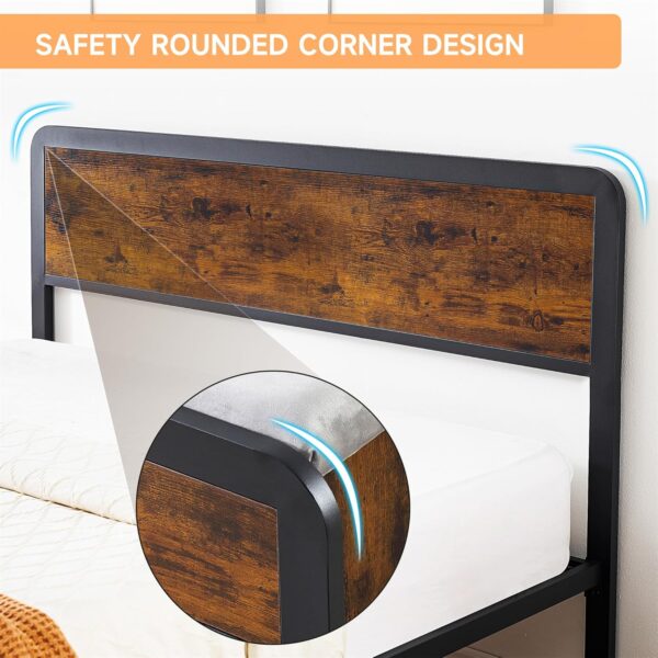 Queen Size Bed Frame with Wood Headboard and 2 Storage Drawers, Metal Platform Bed Frame Queen with Heavy Duty Metal Slats Supports, Noise-Free, No Box Spring Needed, Rustic Brown