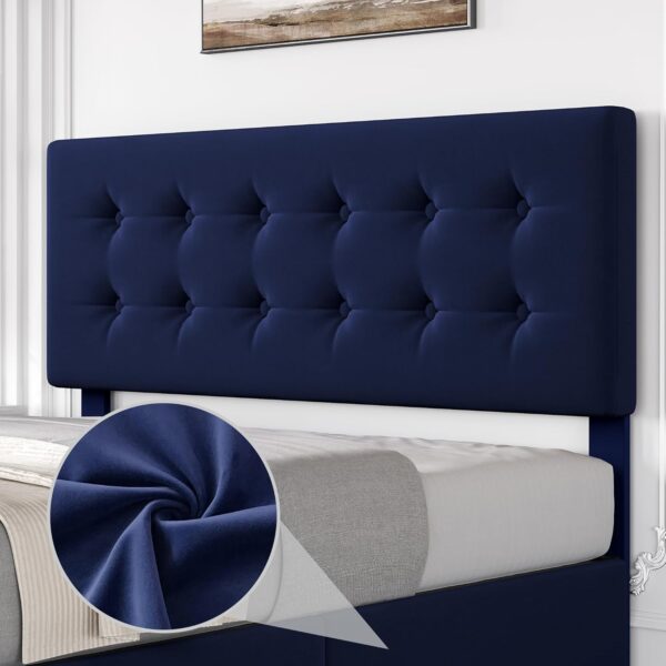 IDEALHOUSE Queen Size Bed Frame with 4 Storage Drawers and Headboard, Velvet Upholstered Platform Bed Frame with Wooden Slats Support, Button Tufted Design, No Box Spring Needed, Blue