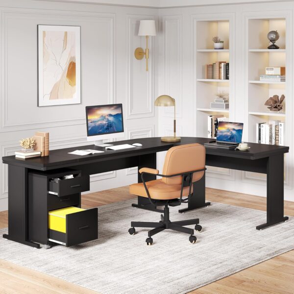 Tribesigns 83" L-Shaped Executive Desk, Large Office Desk with 3-Drawer Mobile File Cabinet, Industrial Computer Desk with Storage Drawers, Business Furniture Table Workstation for Home Office (Black)