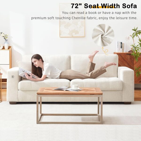 Hanherry 89" Sofa for Living Room, Modern Comfy Sofa with Medium Firm Seat Cushion, Removable Cover,Wide Armrest,USB/Type-C Port,Chenille Fabric Couches for Small Space,Apartment