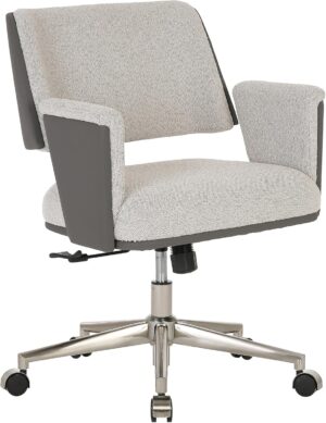 Realspace® Modern Comfort Picali Bouclé Fabric/Vegan Leather Low-Back Task Office Chair, White Stone/Gray/Brushed Nickel, BIFMA Compliant