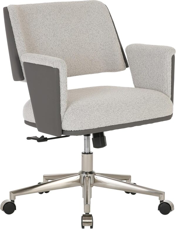 Realspace® Modern Comfort Picali Bouclé Fabric/Vegan Leather Low-Back Task Office Chair, White Stone/Gray/Brushed Nickel, BIFMA Compliant