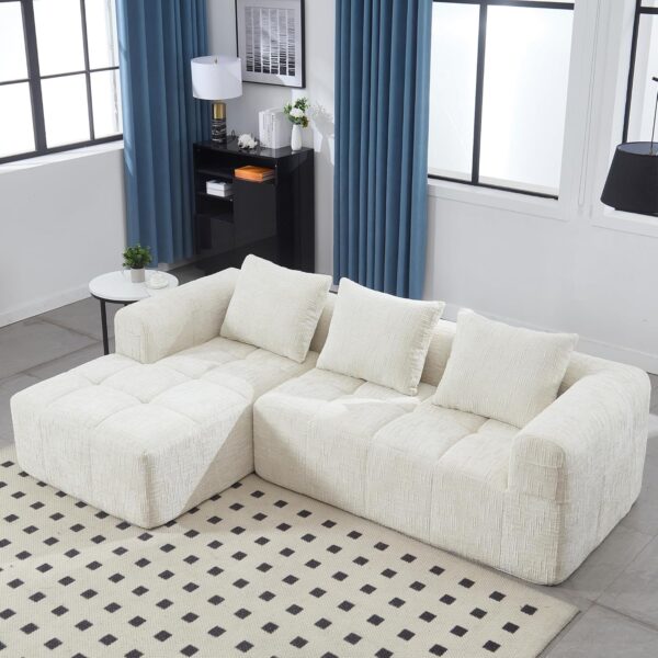 98.42" Cloud Sectional Couch with L-Shape Chaise,Modern Modular Sofa with Deep Seat, Upholstered Couches for Living Room Bedroom,No Assembly Required (Beige)