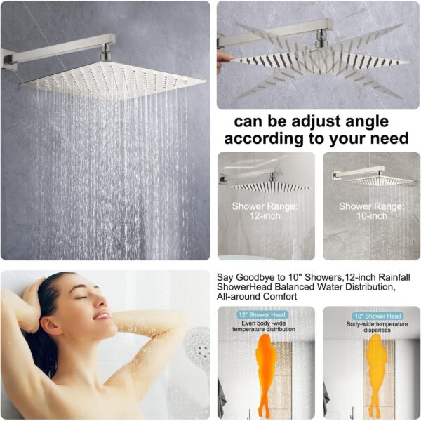 Enga Full Body Shower System with Body Sprays Jets, 12 Inch Rain Shower Wall Mounted, All Metal Multiple Shower Head System, Contain Rough-in Shower Valve, Brushed Nickel