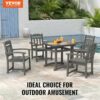VEVOR Outdoor HIPS Patio Dining Set, 5 Pieces Patio Table and Chairs Set, All Weather Garden Square Furniture Table Sets, Patio Conversation Set, for Lawn, Deck, Backyard, Poolside, Light Gray
