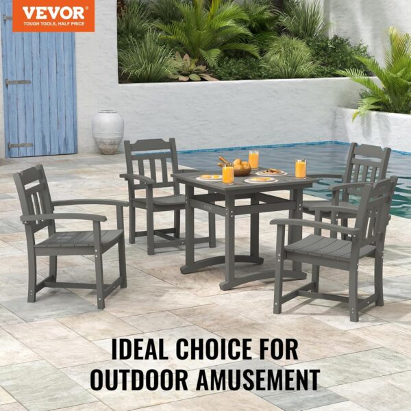 VEVOR Outdoor HIPS Patio Dining Set, 5 Pieces Patio Table and Chairs Set, All Weather Garden Square Furniture Table Sets, Patio Conversation Set, for Lawn, Deck, Backyard, Poolside, Light Gray