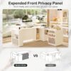 63" Standing Desk with File Cabinet, Privacy Panel, AC/USB, 1.18" Desktop, Executive L Shaped Height Adjustable Desk, Electric Stand Up Table with 3 Drawers, White Rattan