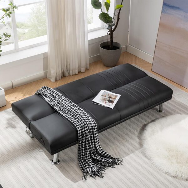 VECELO Modern Couch Bed, Convertible Sofa Bed/Folding Sleeper Couches Faux Leather Futon for Living Room, Futon Sofa Bed, Jet Black
