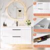 30" Bathroom Vanity with Sink, Floating Vanity Bathroom Sink Cabinet Wall Mount, Soft-Close Function 2 Large Drawers, Grooved Stripe Design, Hidden Damping Drawers, White