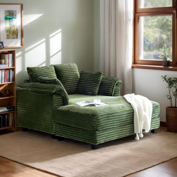 VINGLI Lounge Chair, 56" Oversized Reading Chair Corduroy Chaise Sofa Recliner Bed Upholstered Comfy Sleeper Couch with Throw Pillows and Armrests for Living Room, Movie Room, Bedroom