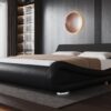 Allewie Queen Size Bed Frame with Ergonomic & Adjustable Headboard, Low Profile Modern Upholstered Platform Sleigh Design - Easy Assembly, No Box Spring Required, Black