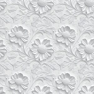 White Floral Peel and Stick Wallpaper Modern Floral 3D Embossed Wallpaper Self Adhesive Removable Contact Paper Waterproof Wallpaper for Bathroom Bedroom Cabinets Decor 17inch×196.8inch Vinyl