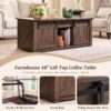 Farmhouse Furniture Set of 3, Includes 48" Lift Top Coffee Table with Sliding Groove Barn Door and Double Storage, Two Open 20" Nightstands with Charging Stations& Adjustable Shlef. Brown