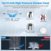 Hibbent All Metal Rain Shower Head, 12'' High Pressure Rainfall Square Showerhead with 16" Shower Head Extension Arm, Solid Brass Adjustable Shower Arm Extender, Waterfall fixed Showerheads, Chrome
