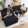 Claiks 110" Cloud Sectional Couch with Chaise Lounge, Modern Modular L-Shape Corduroy Couch Deep Seat, Upholstered Couches for Living Room Bedroom, No Assembly Required, Black Left Facing Chaise