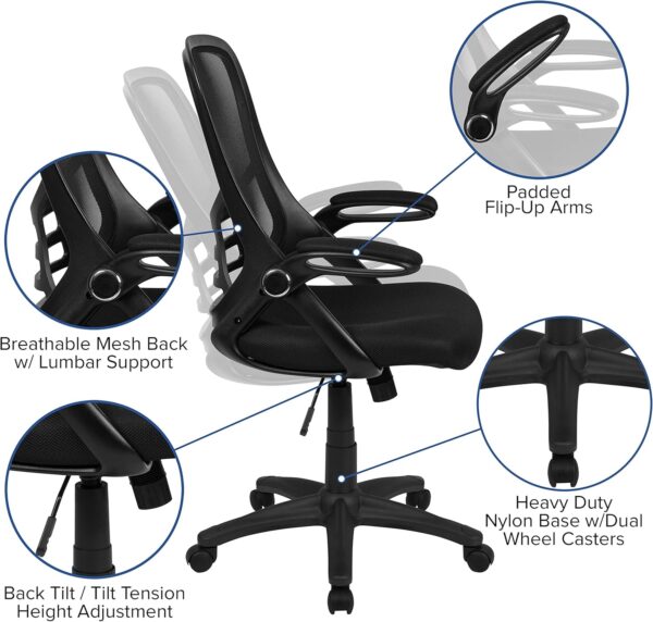 Flash Furniture Porter High Back Black Mesh Ergonomic Swivel Office Chair with Black Frame and Flip-up Arms