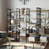 IRONCK Bookcases and Bookshelves Triple Wide 5 Tiers Industrial Bookshelf, Large Etagere Bookshelf Open Display Shelves with Metal Frame for Living Room Bedroom Home Office