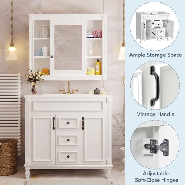 Merax 36" Bathroom Vanity with Sink Combo, Modern Painted Bathroom Cabinet Vanity with 2 Drawers and Storage, Vintage Metal Handle, Ceramic Sink Top, Solid Wood Frame