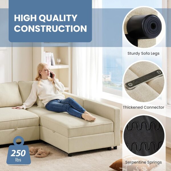 DUMOS Convertible U-Shaped Sectional Sofa Couch with 6 Seats 6 Backs with Ottoman, Modern Modular Sleeper with Storage for Living Room, Comfy Extra Deep Seats for Lounge, Beige