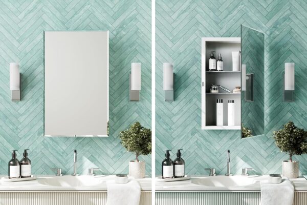 Zenna Home Medicine Cabinet with 2 Adjustable Shelves, 16" x 26" Inches – Frameless Bathroom Mirror Cabinet with Steel Body – Recessed or Surface Mount Installation – Premium Mirrored Slim Cabinet