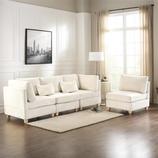 126.4" Oversized Reversible Modular Sectional Sofa with Deep Seat , 4 Seat Modern Corduroy Convertible L Shaped Corner Couch DIY Combination Lounge Sofabed w/ Waist Pillows for Living Room Office