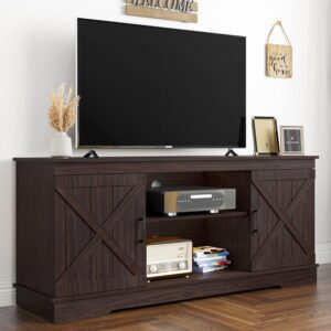 YITAHOME TV Stands for TV up to 65 Inch, Farmhouse Entertainment Center with Double Barn Doors & Storage Cabinets, Rustic TV Cabinet Media Console Table for Living Room, 59 Inches, Espresso