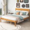 P PURLOVE Queen Size Bed Frame,Solid Wood Platform Bed with Headboard,No Box Spring Needed,Oak