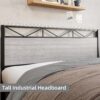 Queen Size Bed Frame with Headboard, Industrial Platform Queen Bed Frame with 14 Strong Metal Slats Support, 11'' Under-Bed Storage, No Noise, Easy Assembly, Light Grey