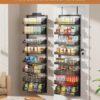 8-Tier Over the Door Pantry Organizer, Large Metal Door Spice Rack with Adjustable Basket, 2 in 1 Wall Mount or Hanging Heavy-Duty Pantry Door Storage Shelf for Kitchen and Bathroom, Black