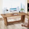 Tribesigns 70.87-Inch Executive Computer Desk: Large Home Office Desk with Solid Wooden Pedestal, Industrial Wood Study Writing Table, Workstation Business Furniture, Walnut