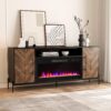BELLEZE 68" TV Stand with 36" Electric Fireplace Heater, Entertainment Center with Storage Cabinet, Console Table for TVs up to 75" for Living Room, Bedroom - Harper (Black Ebony)
