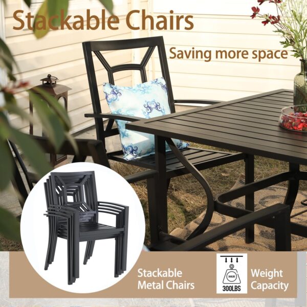 MFSTUDIO Patio Dining Chairs Set of 2, Outdoor Wrought Iron Furniture Set Stackable Chairs with Armrest,Black
