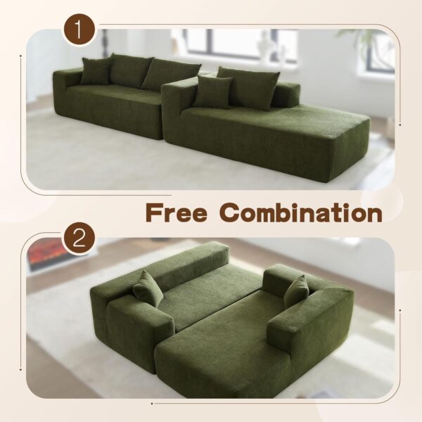 104" Modular Sectional Sofa Couch,L-Shape Upholstered Cloud Couch,Modern Minimalist Couches for Living Room,Free Combination Deep Seat Corner Couch, Sherpa/Right Facing Chaise,Green