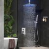 Aolemi Ceiling Mount Shower Faucet Set with Handheld Spray High Pressure Shower Faucets Sets Complete Rough-in Valve and Shower Trim Kit System Included Rainfall Polish Chrome 12 Inch LED Shower Head