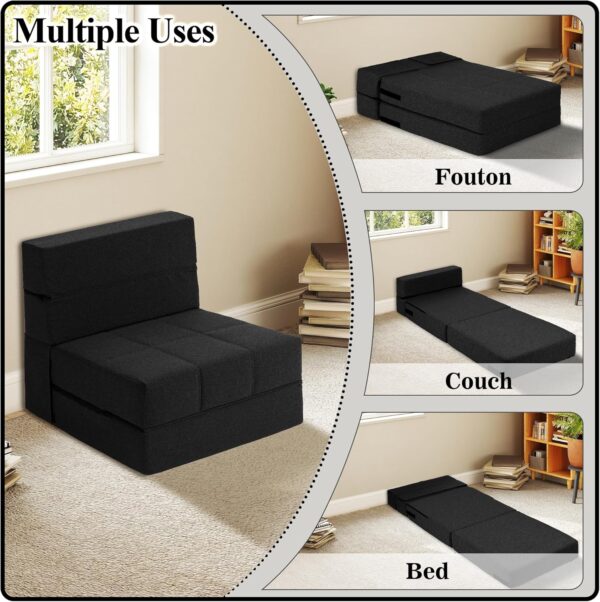 Folding Sofa Bed, 7 inch Memory Foam Floor Couch, Convertible Sleeper Foldable Mattress Futon Sofa for Living Room/Home Office/Guest Beds/Apartment/Upstairs Loft, New Dark Gray, Single
