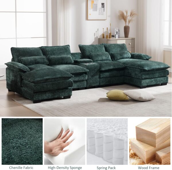 U Shaped Sectional Sofa, 124.8" Green Cloud Couch for Living Room, Fluffy Modern Modular Couch with Storage, Comfy Lounge Sofas for Office, Apartment