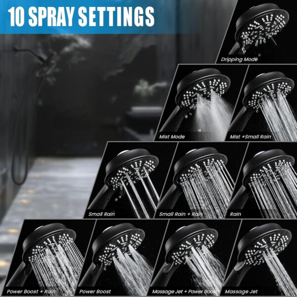 High Pressure Shower Heads, 7.2Inch 2 in 1 Rainfall Shower head & Handheld Showers with Magnetic Docking System, Ten-Function Handheld Shower Head with 59" Rotatable Stainless Steel Hose (Black)