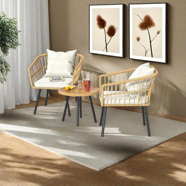 YITAHOME Accent Chairs Set of 2 Mid-Century Modern Chair with Pillow Upholstered Lounge Arm Chair with Side Table & Soft Cushion for Living Room, Bedroom, Balcony, Beige
