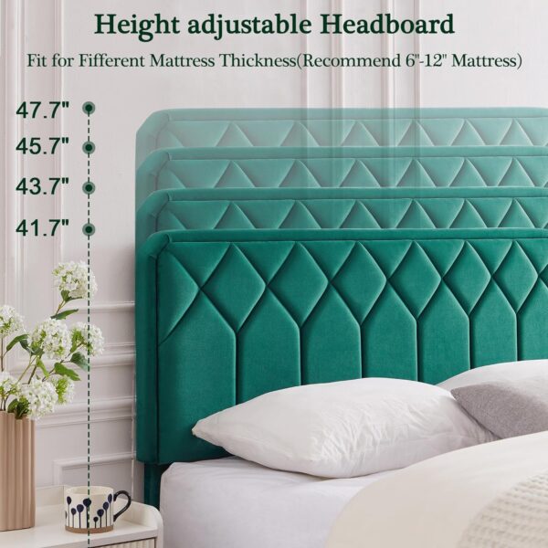 VECELO Queen Size Bed Frame Premium Velvet Upholstered Platform with Height Adjustable Headboard/Mattress Foundation, Solid Wooden Slat Support, No Box Spring Needed/Easy Assembly